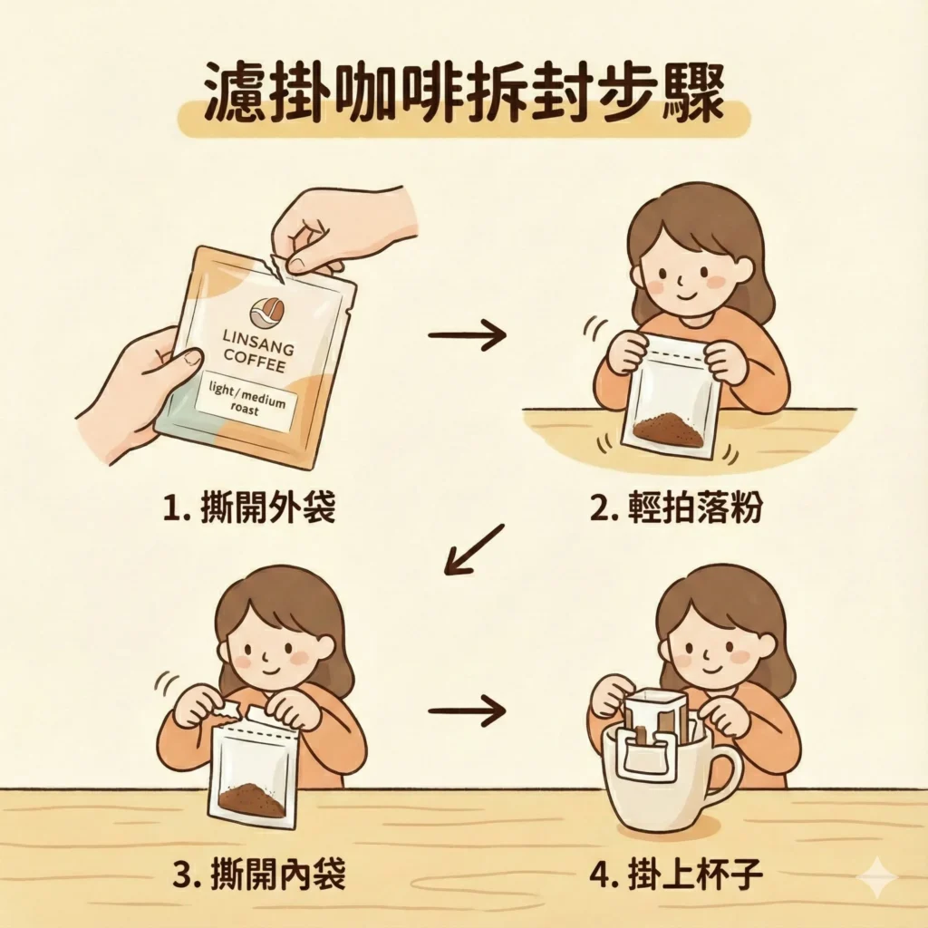 濾掛咖啡拆封步驟